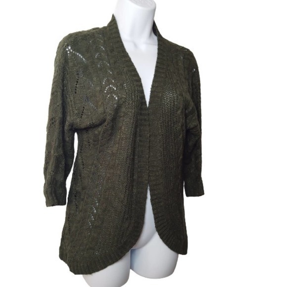 Pink Republic Open Knit Green Cardigan Small‎ 3/4 Sleeve - Picture 2 of 7